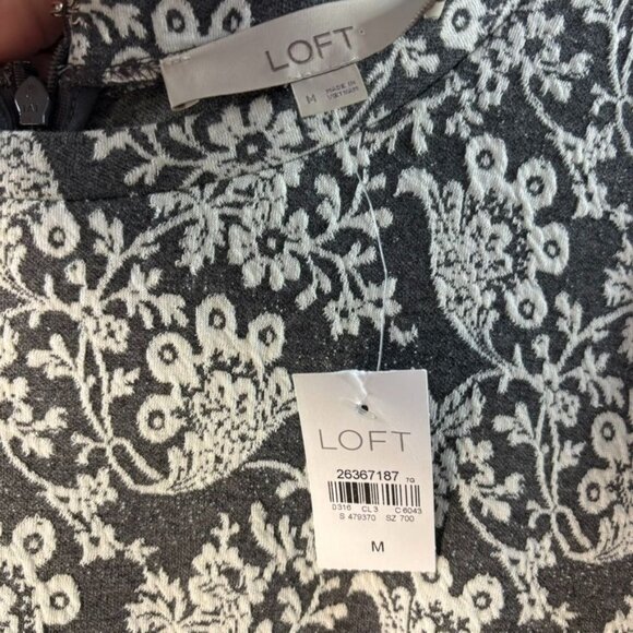Loft Gray & White Floral Long-Sleeve Dress Size M With Back Zipper - Picture 5 of 11